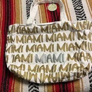 Robin Ruth Miami Canvas Tote Bag Gold Metallic Print Large Beach Travel Shopper